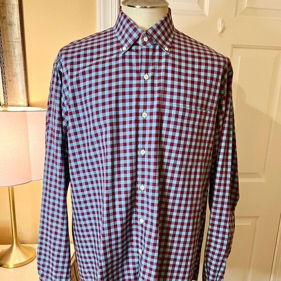 EEUC Mens Peter Millar Button Front Purple / Turquoise Gingham Check Shirt LARGE - Picture 1 of 2